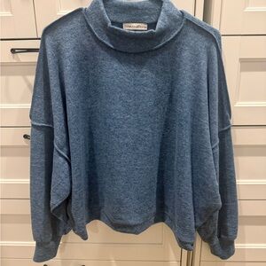 Zenana Outfitters Cozy Blue Cowl Neck Sweater